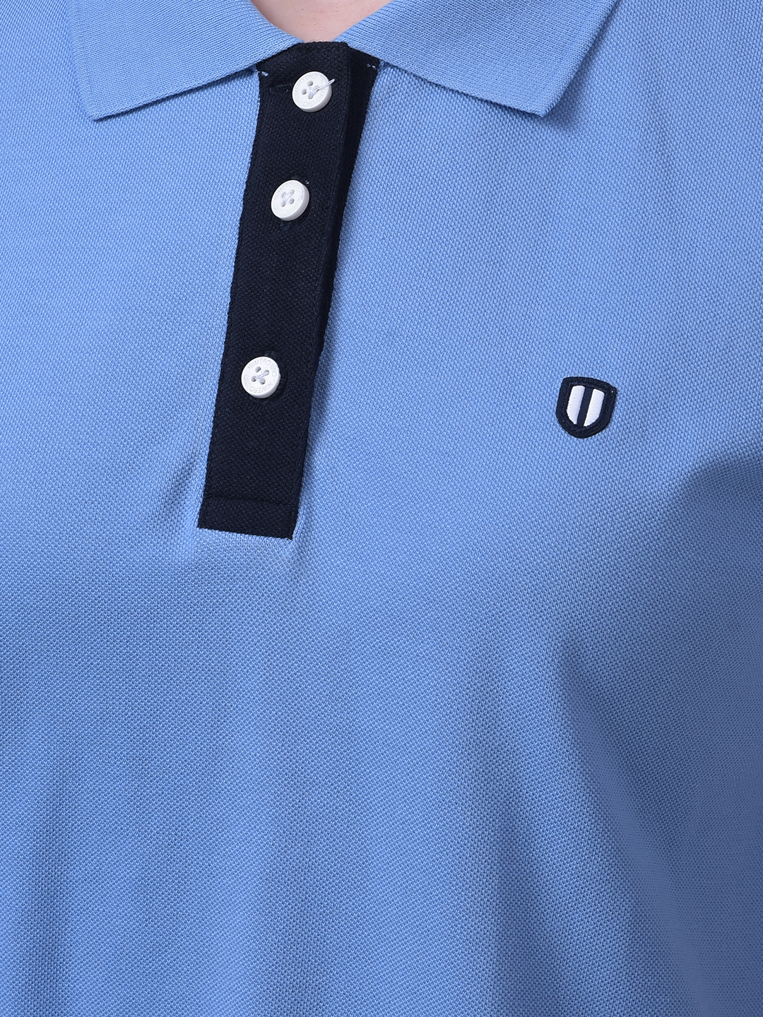 Numero Uno Women Light Blue Contrast Placket Polo Shirt